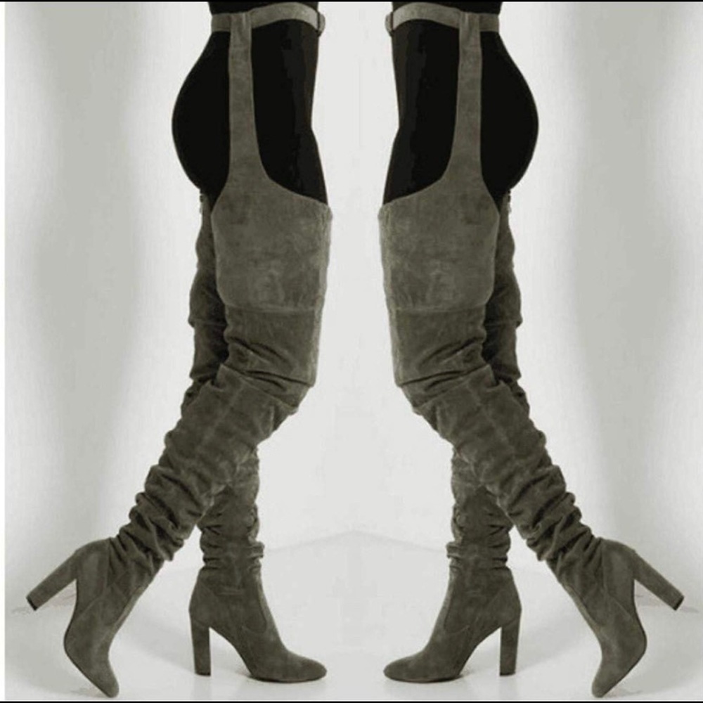 Belted thigh high boots